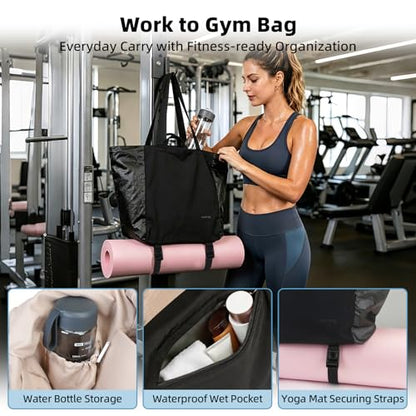 Everyday Bag Tote for Women, 25L Lightweight Spacious Gym&Work - color: Khaki