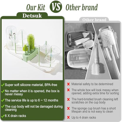 Travel Baby Bottle Cleaner Kit, 6-in-1 Brush Set for Bottles & Pumps - color: Green