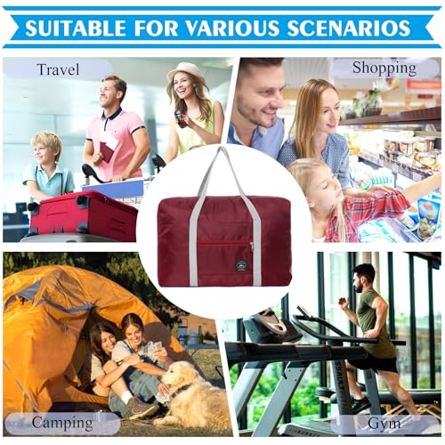 Travel Bag 2PCS Foldable Duffle Tote Weekender Overnight Luggage Bag - color: Pink+Red
