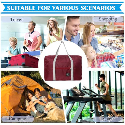 Travel Bag 2PCS Foldable Duffle Tote Weekender Overnight Luggage Bag - color: Pink+Red