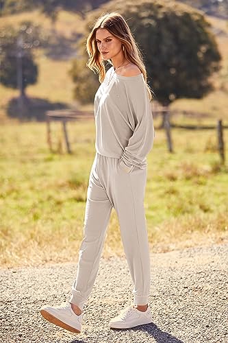 PRETTYGARDEN Women's 2 Piece Fall Outfits Matching Ribbed Knit Lounge Sets - color: Apricot, size: Small