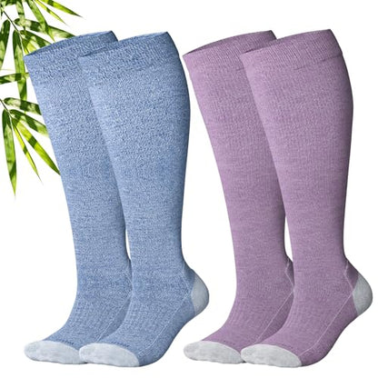 LEVSOX Bamboo Viscose Compression Socks Wide Calf 15-20 mmHg with Cushioned - color: Purple Grey, size: Medium