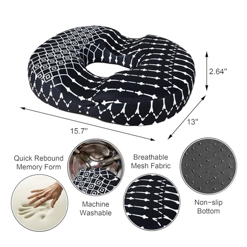 Donut Pillow for Hemorrhoids Seat Cushion for Tailbone Pain Relief - color: Black