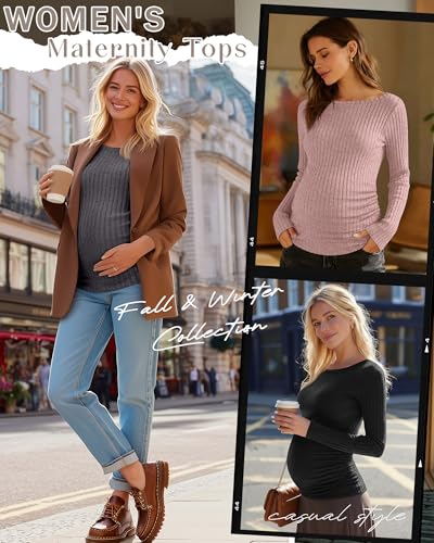 3 Pack Maternity Sweaters Long Sleeve Pregnancy Tops - color: Dark Gray, Pink, Black, size: Small