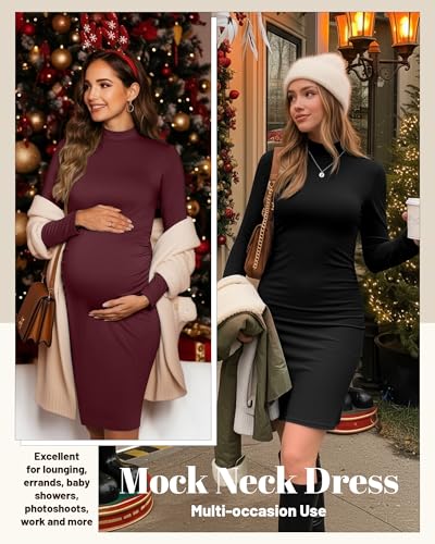 3 Pack Women's Maternity Dresses Long Sleeve Dresses - color: Black, Wine Red, Navy Blue, size: Medium