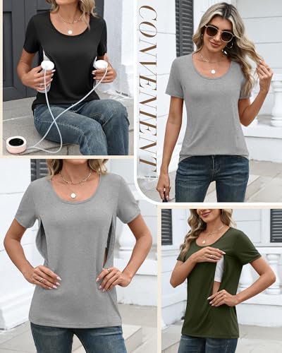 Huukeay 3 Pack Women's Nursing Shirts - color: Black, Gray, Army Green, size: Large