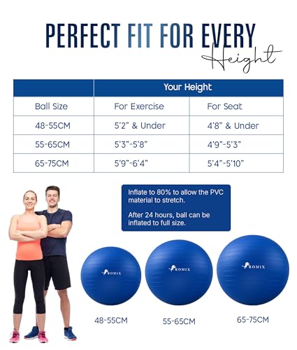 ROMIX Exercise Ball, Anti-Burst Yoga and Birthing Ball with Pump, Home Use - color: Blue