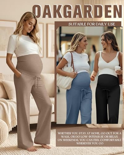 Oakgarden 3 Pack Women's Maternity Pants Over Belly - color: Black, Mocha, Haze Blue, size: Medium