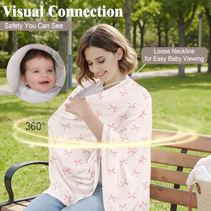 Basumee Nursing Cover for Breastfeeding Breathable Mesh 360 Full Privacy - color: Dusty Pink Bows, size: 1 Pack