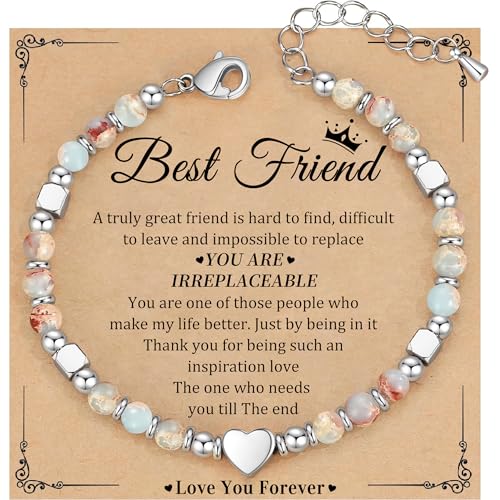 Christmas Gift for Women, Beaded Bracelets for Women Teen Girl Gifts Stocking Stuffers for Her Adjustable Nature Stone Bead Bracelet with Heart Birthday Jewelry Grandma Daughter Granddaughter Mom - color: Colorful- Best Friend