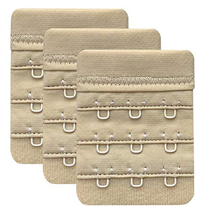Women Pack of 3 Soft Comfortable 3 Hooks Bra Extender,2.4"x 2.3" - color: Beige, 1/2 Inch Spacing