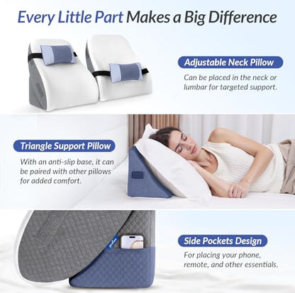 ZIKEE Adjustable Wedge Pillow Headboard Set for Sleeping & After Surgery