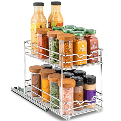 Pull Out Spice Rack for Cabinet, Spice Organizer 6-1/2"W x10-3/8"D x8-7/8"H - size: 6.5 Inch - Double