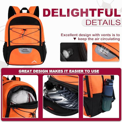 Himal Outdoors Soccer Backpack, Separate Cleat Compartment - color: Orange