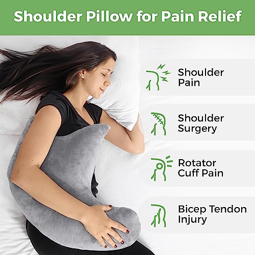 Rotator Cuff Pillow Side-Sleeper Shoulder Arm Support, Washable Cover, Gray - color: Gray