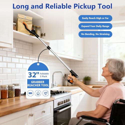 1-Pack 32" Grabber Reacher Tool for Elderly (Blue) - size: 32.1 Inch
