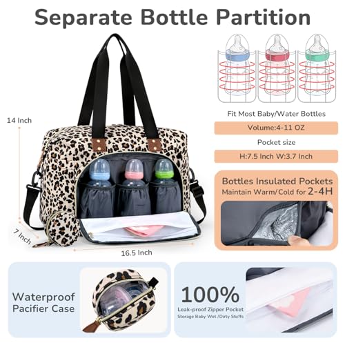 Tenot Diaper Bag Tote, Baby Diaper Bag with Pacifier Case Leopard Print - color: Leopard Print, size: Large