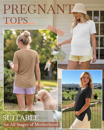 3 Pack Women's Maternity Shirts - color: Apricot, White, Black, size: Large