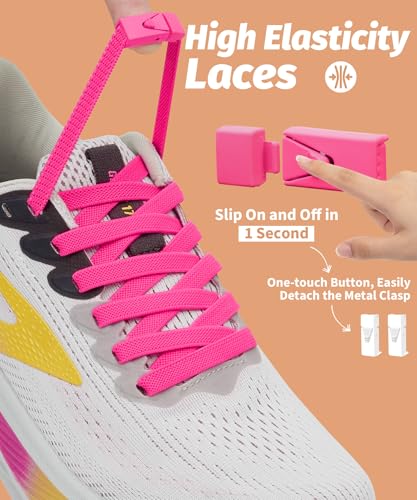 Stepace 2 Pairs Elastic Shoe Laces for Sneakers No Tie Shoelaces for Adults - color: Neon Pink