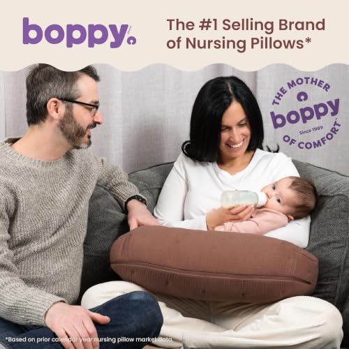 Boppy Nursing Pillow, Cotton Muslin Ergonomic Breastfeeding Support Pillow - color: Luxe - Chestnut Muslin