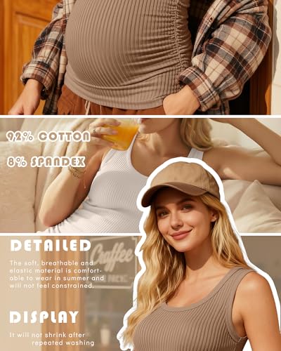 Ficerd 4 Pack Women's Maternity Tank Cotton Tops - color: Coffee, Army Green, Apricot, Light Coffee, size: Medium