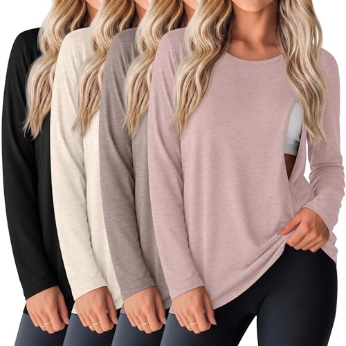 Oakgarden 4 Pack Women Cotton Nursing Tops for Breastfeeding - color: Gray Rose, Taupe, Beige, Black, size: XX-Large