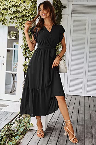 PRETTYGARDEN Women's Summer Floral Boho Maxi Dress - color: Solid Black, size: Medium