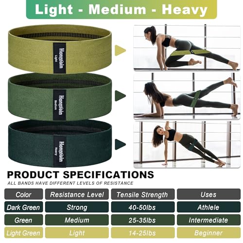 Resistance Bands for Working Out, 3 Levels Fabric Exercise Bands Set - color: Green
