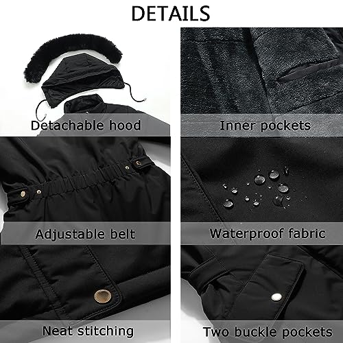 MOERDENG Women's Long Winter Down Coat Thicken Fleece Lined Puffer Jacket - color: Black, size: Medium