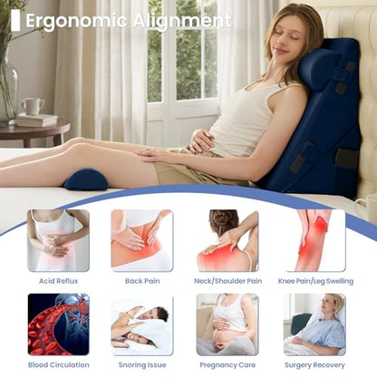 Sasttie Adjustable Wedge Pillow Set for After Surgery, Navy - color: Navy, size: Adjustable 9&12 Inch + 2 Head Pillows