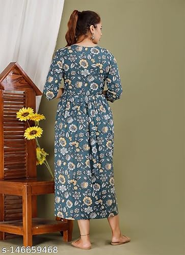 Women's Pink Cotton Pregnancy & Breastfeeding Maxi Dress - color: Light Grey, size: Medium