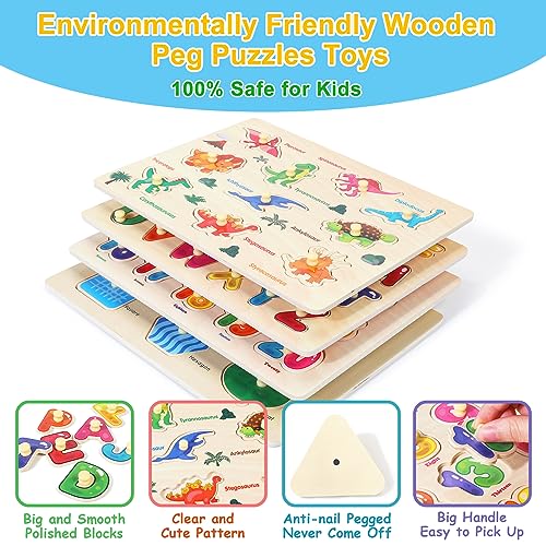 Melofaver Montessori Wooden Peg Puzzles for Toddlers 3-5, Kid Learning Toys