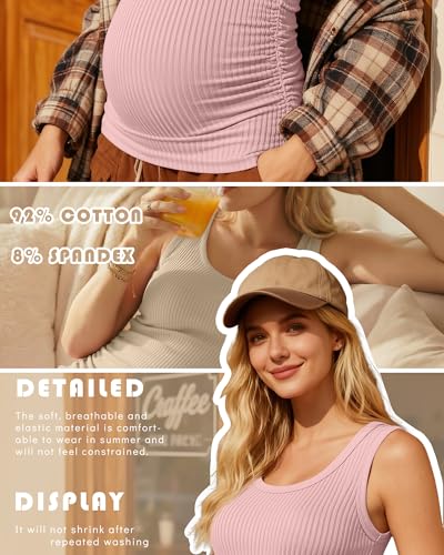 Ficerd 4 Pack Women's Maternity Tank Cotton Tops - color: Black, White, Khaki, Light Pink, size: Medium