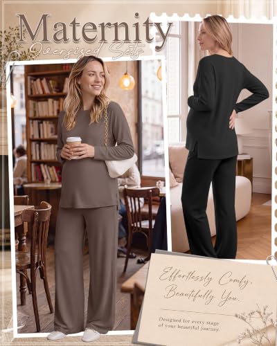 Huukeay 2 Pack Maternity Long Sleeve Pajamas Sets - color: Black, Coffee, size: XX-Large