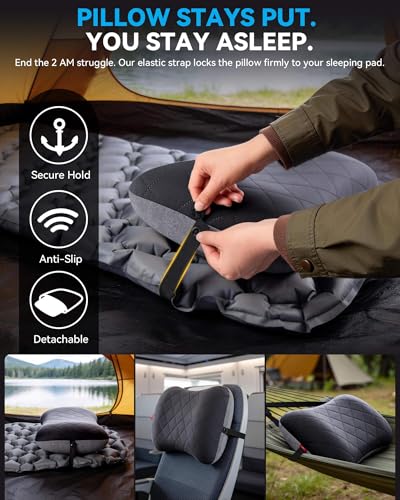 Hikenture Camping Pillow with Removable Cover, Ultralight Inflatable Pillow - color: Black
