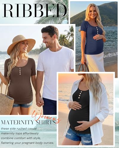4 Pack Womens Short Sleeve Maternity Shirts - color: Black, Light Gray, Coffee, Navy Blue, size: Large