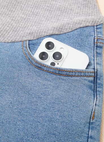 BLENCOT Maternity Jeans Over The Belly Pregnancy Clothes with Pockets - color: Light Blue, size: Medium