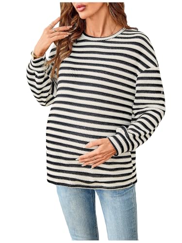 RoseSeek Women's Long Sleeve Crew Neck Maternity Sweatshirt Pullover Tops - color: Multi Black, size: XX-Large