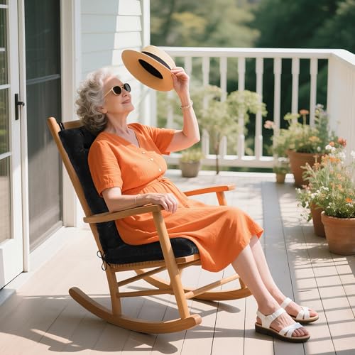 ELFJOY Rocking Chair Cushions Tufted High Back and Seat Cushion Black - color: Black