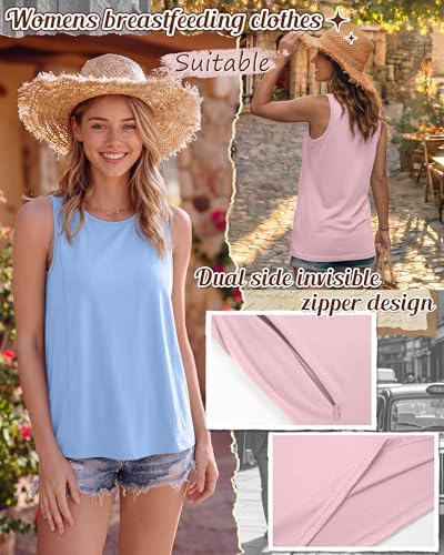 4 Pack Women Nursing Tank Tops Breastfeeding - color: Blush Pink, Blue, Dark Gray, Black, size: Medium