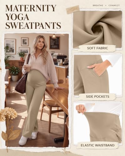 3 Pack Women's Maternity Yoga Pants with Pockets - color: Black, Dark Gray, Khaki, size: Medium