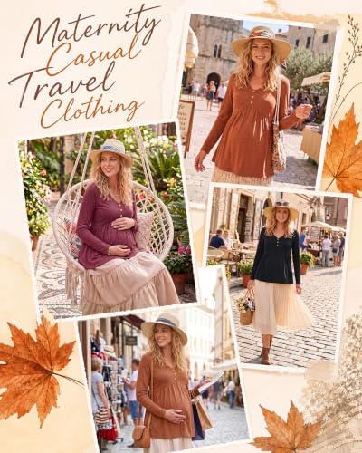 Cutecrop 3 Pack Maternity Long Sleeve V Neck Shirt - color: Black, Wine Red, Caramel, size: Small