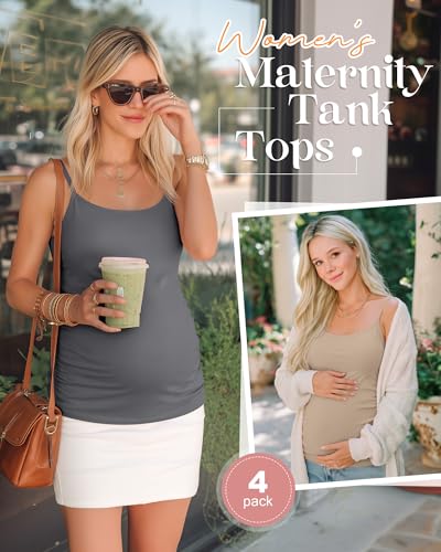 4 Pack Maternity Tank Tops - color: Dark Gray, Apricot, Coffee, Black, size: X-Large