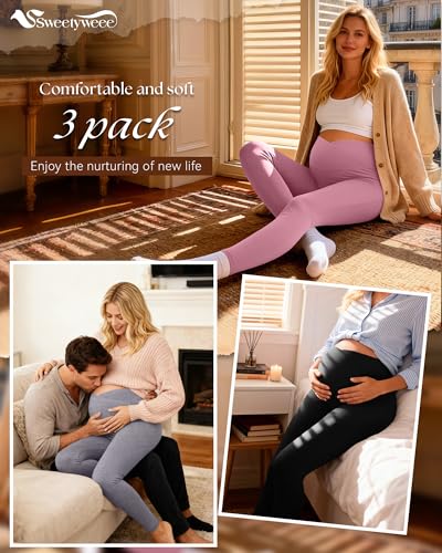 3 Pack Women's Maternity Leggings Pregnancy Pant - color: Black, Mixed Gray, Pink, size: Small