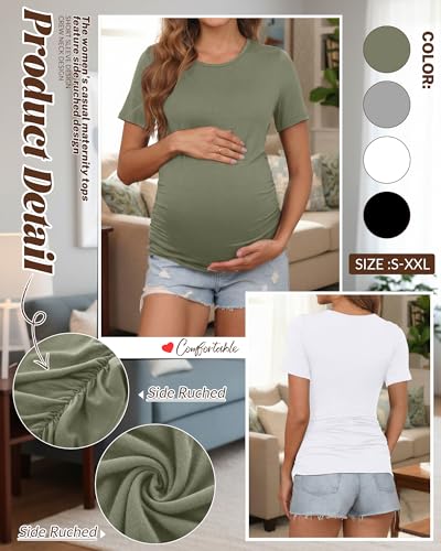 Huukeay 4 Pack Women's Short Sleeve Maternity Tops - color: Black, Army Green, Light Heather Gray, White, size: Small