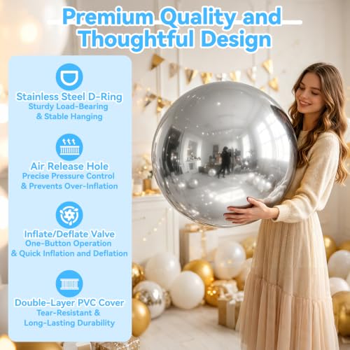 Silver Inflatable Mirror Ball 31.5", Reusable Reflective Ball 1PCS - color: Silver, size: 31.5 Inch/0.8 M + NO Pump