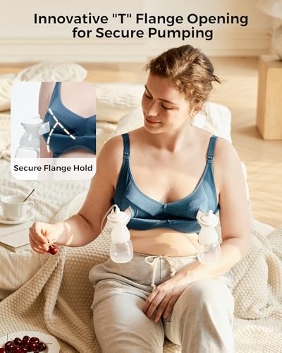 Momcozy Hands-Free Pumping Bra, Breathable Tencel™ Fabric Breast Pump Bra - color: Nordic Blue, size: Medium