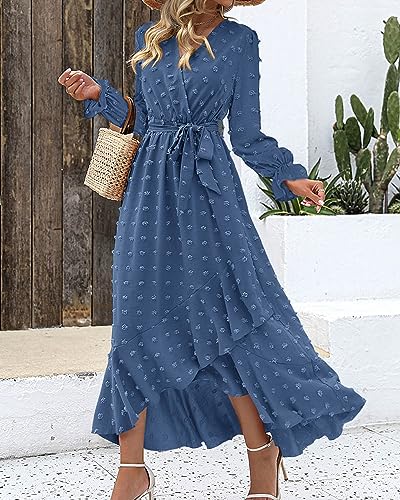 BTFBM Long Sleeve Maxi Dresses for Women Summer - color: Blue, size: Small