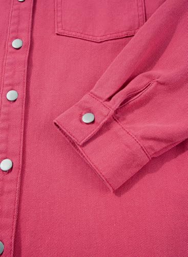 Dokotoo Womens Button Down Oversized Distressed Boyfriend Jean Jacket - color: A Hot Pink, size: Small
