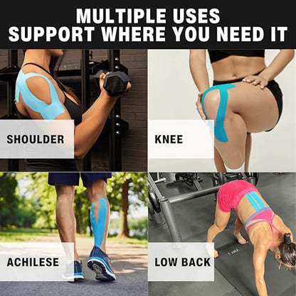 Kinesiology Tape for Shoulder | Waterproof, Sticks 7 Days, Precut Synthetic Material | K Tape for Shoulder Pain Relief & Support - Knees, Lower Back Pain, & Achilese (10 PCS | Blue) - color: Blue